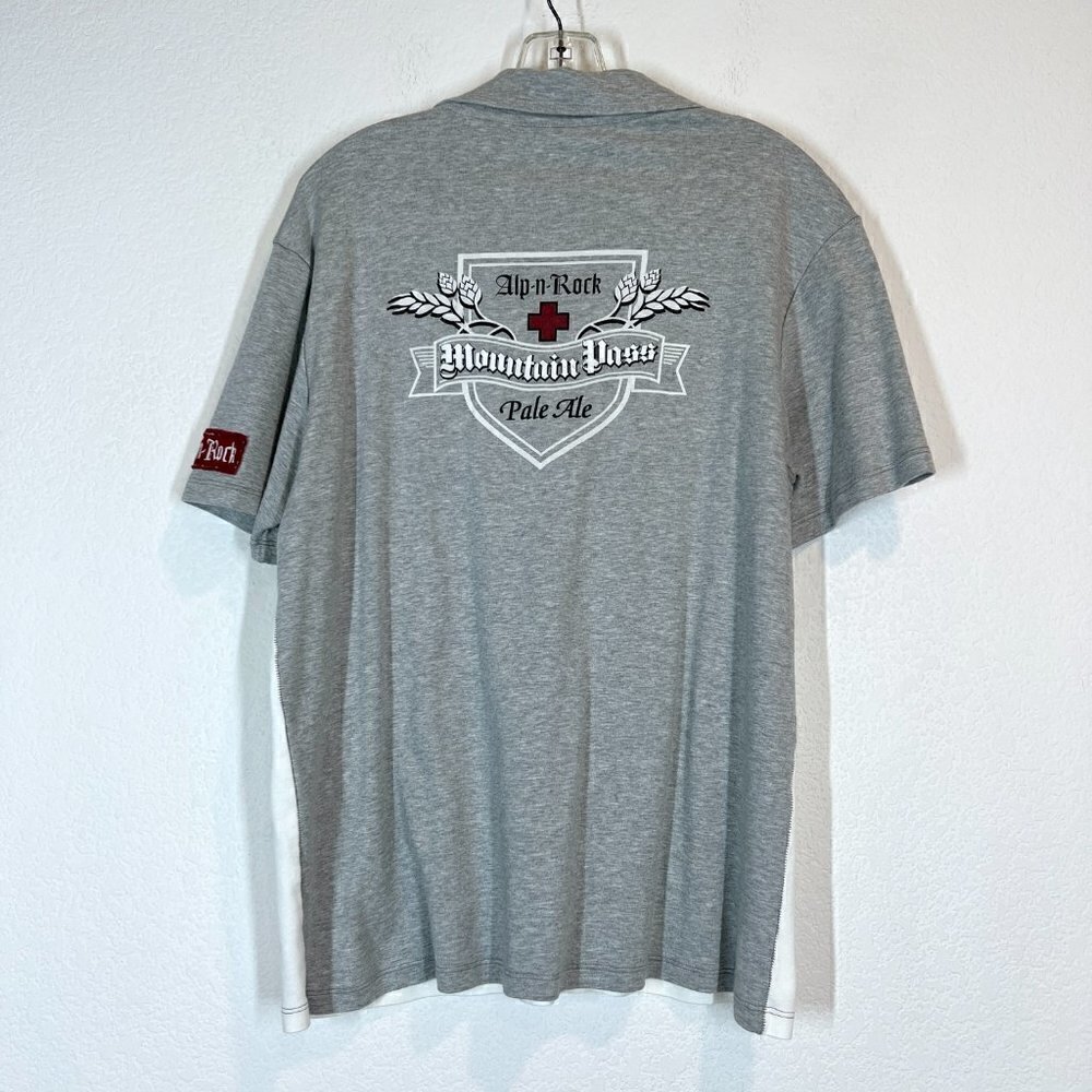 AlpnRock Polo Shirt Large Embroidered Gray White Beer